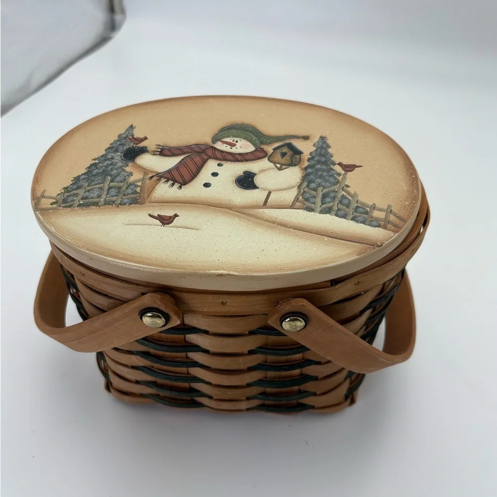 Vintage Snowman Decorative Woven Basket